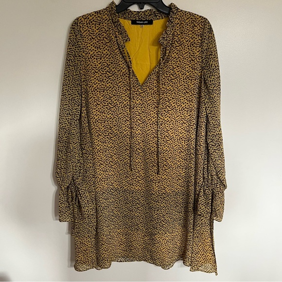 Women’s Sugar Lips Tiered Long Sleeve Cheetah Print Mini Dress Size Small - Picture 2 of 13